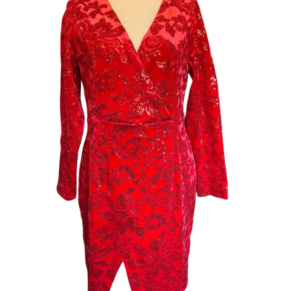 VENUS Vibrant Red Velvet Sequin Dress, EUC